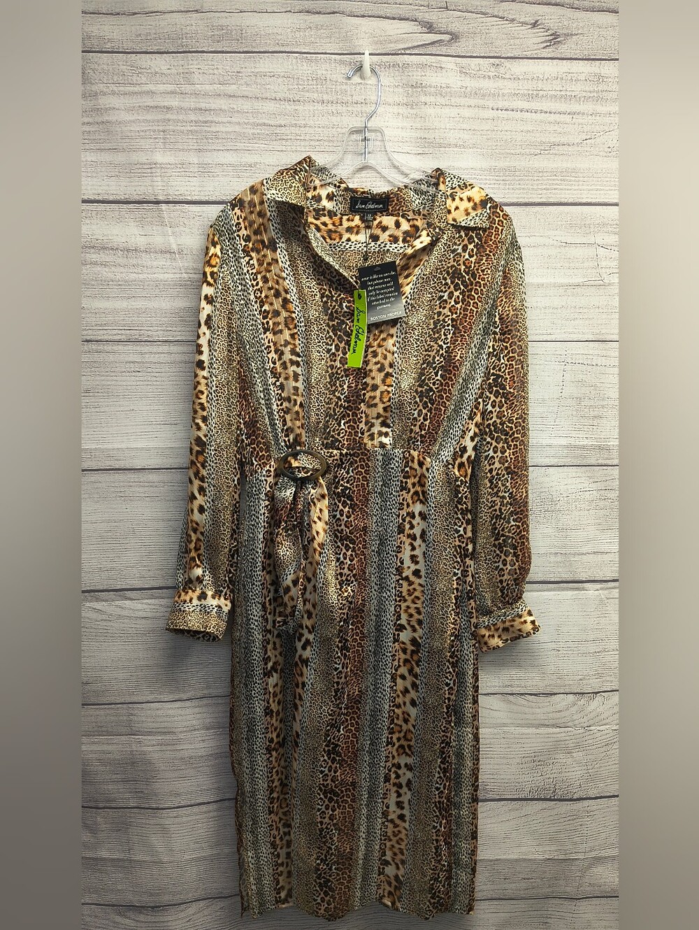 Sam Edelman Leopard Cheetah Print Dress Long Sleeve‎ Sash Belt Size 12
